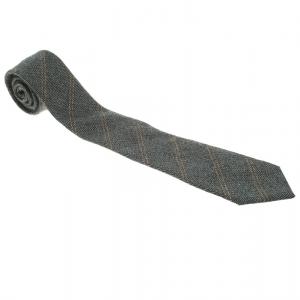 Pre Owned Giorgio Armani Grey Herringbone Weave Diagonal Striped Wool Tie
