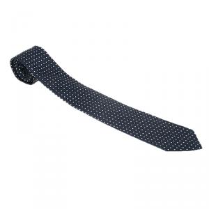 Pre Owned Giorgio Armani Navy Blue Polka Dot Silk Tie 