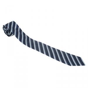 Pre Owned Giorgio Armani Navy Blue Striped Silk Tie