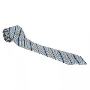 Giorgio Armani Grey and Blue Striped Silk Tie