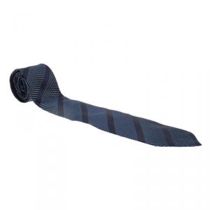 Pre Owned Giorgio Aramani Navy Blue Striped Texured Silk Tie