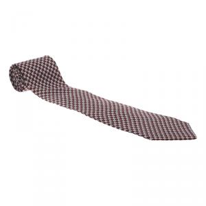 Pre Owned Giorgio Armani Grey and Burgundy Check Print Silk Tie