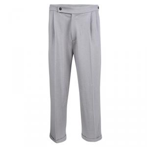 Pre Owned Giorgio Armani Grey Textured Wool Loose Fit Trousers XXL