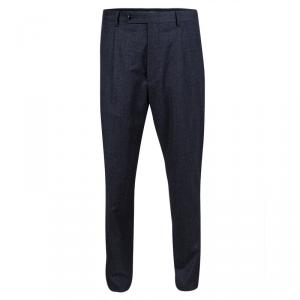 Giorgio Armani Navy Blue Textured Wool Tailored Trousers XL