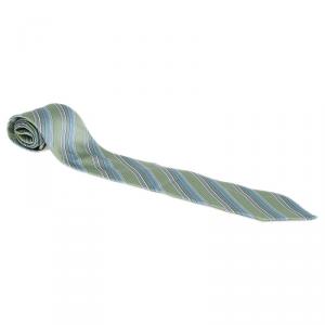Pre Owned Giorgio Armani Green Striped Silk Tie