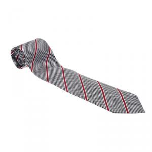 Giorgio Armani Two Tone Houndstooth Striped Woven Silk Tie