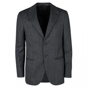 Giorgio Armani Monochrome Wool Chevron Pattern Blazer L