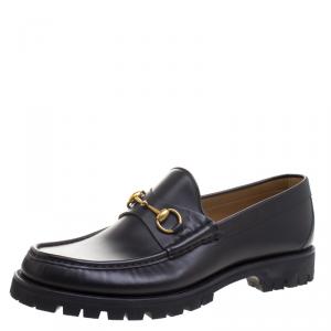 Gucci Black Leather Horsebit Loafers Size 46