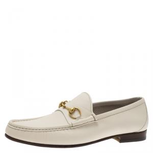 Gucci White Leather 1953 Horsebit Loafers Size 44