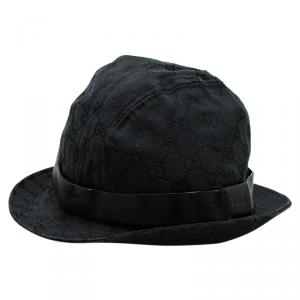 Pre Owned Gucci Black Monogram Bucket Hat Size S