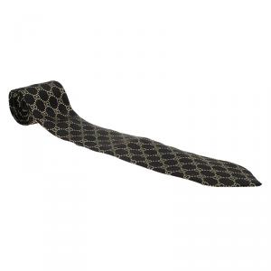 Pre Owned Gucci Black and Beige Guccissima Silk Tie