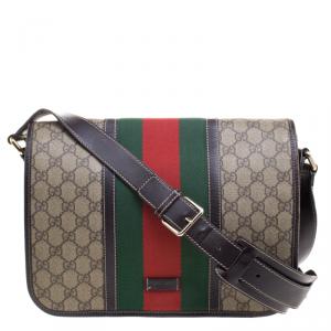 Gucci Beige/Brown GG Supreme Canvas Web Messenger Bag