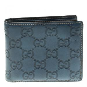 Gucci Blue Guccissima Leather Bifold Wallet