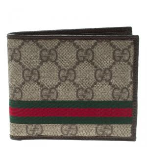 Gucci Beige GG Supreme Canvas Web Bi Fold Wallet