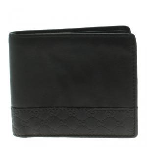 Gucci Black Leather Micro Guccissima  Trim Bi-Fold Wallet
