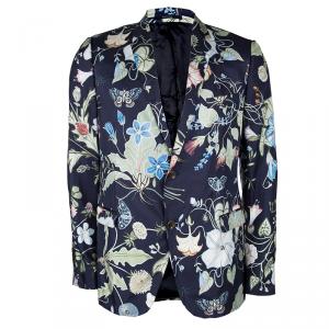 Kris Knight For Gucci Navy Blue Floral Printed Silk Jacket XXXL
