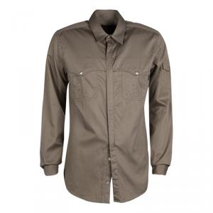 Gucci Khaki Cotton Zip Front Long Sleeve Shirt XL