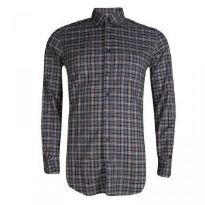 Gucci Grey Cotton Checked Button Front Plaid Shirt M