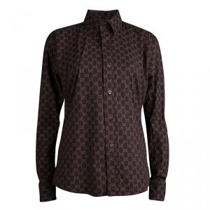 Gucci Brown Printed Cotton Long Sleeve Shirt L