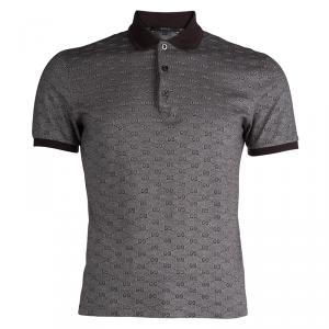 Gucci Brown Guccissima Print Slim Fit Polo T-Shirt L