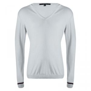 Gucci Grey V-Neck Stripe Detail Long Sleeve Sweater XL