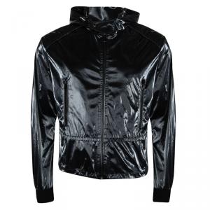 Gucci Patent Black Hooded Zip Front Jacket M