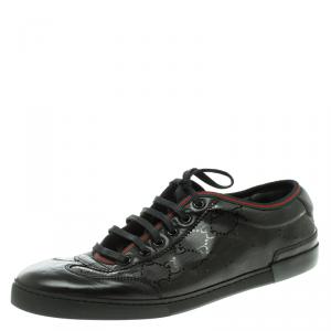 Gucci Black GG Imprimè Leather Barcelona Low Top Sneakers Size 43