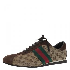 Gucci Beige Canvas and Suede Guccisima Web Detail Sneakers Size 43.5