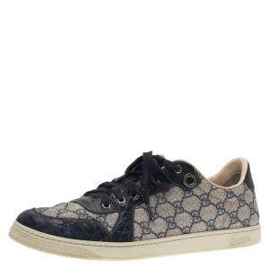 Gucci Blue GG Supreme Canvas and Crocodile Trim Sneakers Size 44