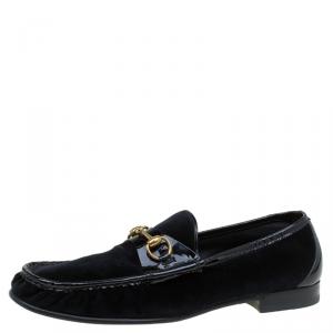 Gucci Black Velvet and Patent 1953 Horsebit Loafers Size 44.5