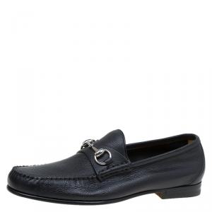 Gucci Black Leather Hebron Horsebit Loafers Size 41