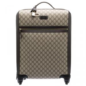 Gucci Beige/Ebony GG Supreme Canvas Medium Four Wheel Carry-On Suitcase 