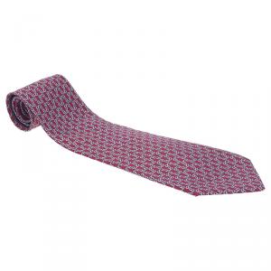 Pre Owned Hermes Red Printed Silk Tie