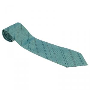 Pre Owned Hermes Green Silk Striped Tie
