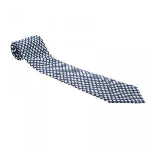 Pre Owned Hermes Blue & White Dot Printed Silk Tie