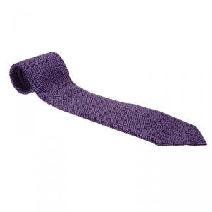 Pre Owned Hermes Purple & Black H Printed Silk Tie