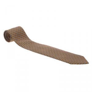 Pre Owned Hermes Orange & Grey Horsebit Printed Silk Tie