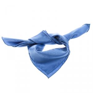 Pre Owned Hermes Blue Silk Grand H Pocket Square 