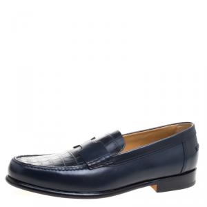 Hermes Dark Blue Alligator Leather Loafers Size 44
