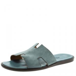 Hermes Teal Suede Izmir Sandals Size 44