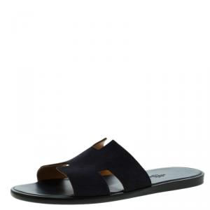 Hermes Navy Blue Suede Izmir Sandals Size 44