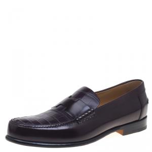 Hermes Dark Brown Croc Leather Loafers Size 44
