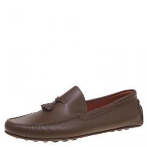 Hermes Brown Leather Leonard Tassel Moccasins Size 44