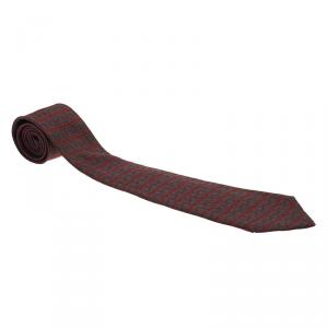 Pre Owned Hermes Grey and Red Printed Silk Tie