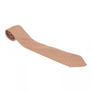 Pre Owned Hermes Orange Silk Printed Tie 