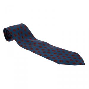Pre Owned Hermes Blue and Red Printed Silk Tie