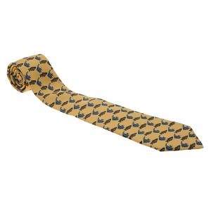 Pre Owned Hermes Yellow Fish Print Silk Tie