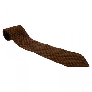 Pre Owned Hermes Orange and Brown Printed Silk Tie