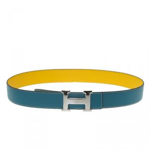 Pre Owned Hermes Blue and Yellow Constance Reversible Belt Size 95 CM