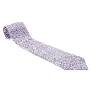 Pre Owned Hermes Lilac Printed Silk Tie